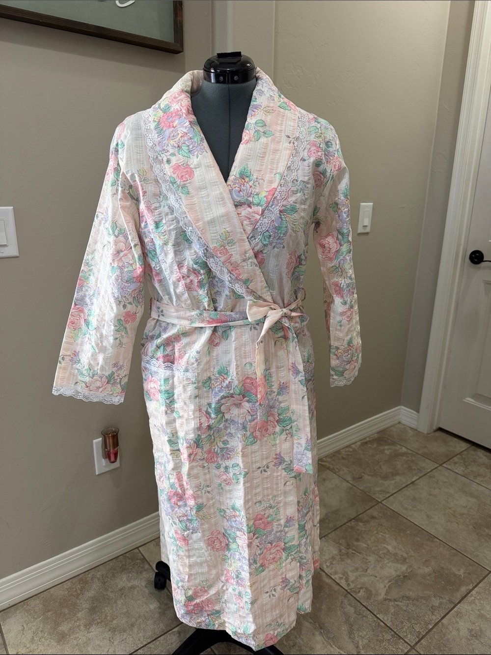 Cachet Floral Cotton Robe in Pink and Mint